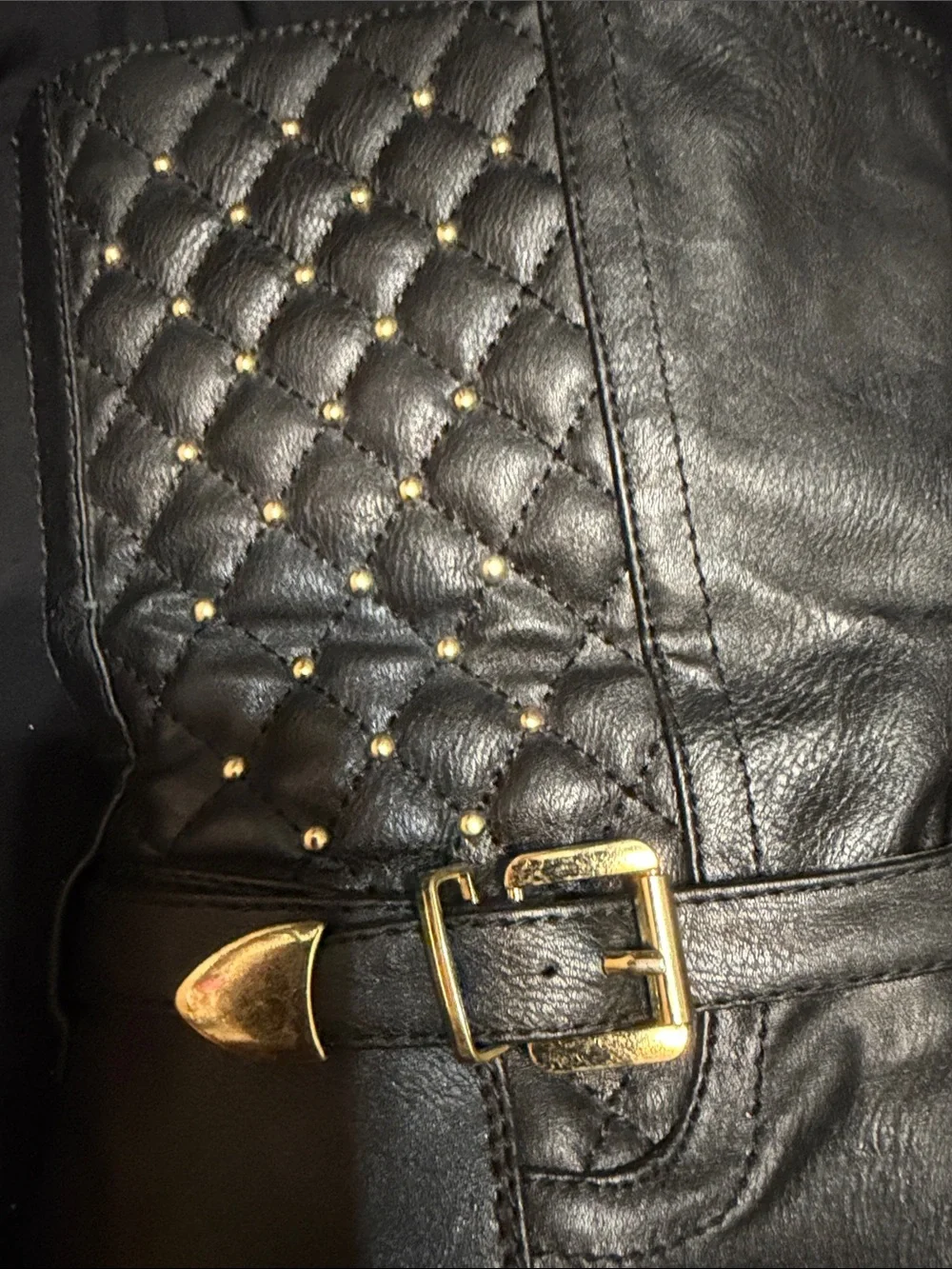Bumper Black Quilted Leather Ankle Boots with Buckle Detail